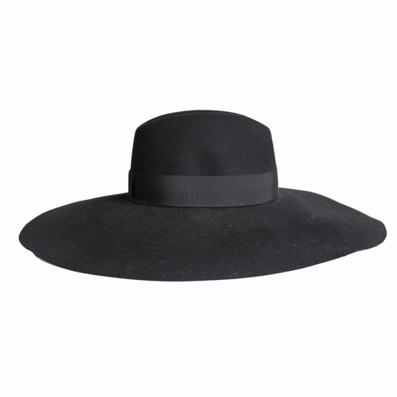 Saint Laurent Hat Wide Brim Oversized Black Rabbit Fur Felt Hedi Slimane Size 56